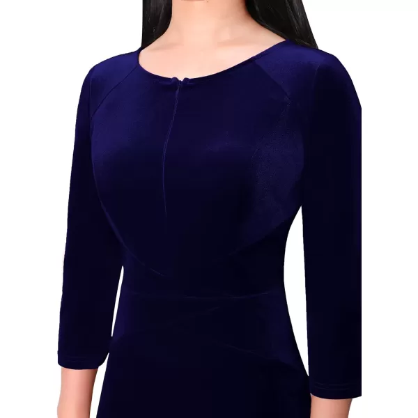 VFSHOW Womens Elegant Front Zipper Slim Work Business Office Party Pencil DressDark Blue Velvet