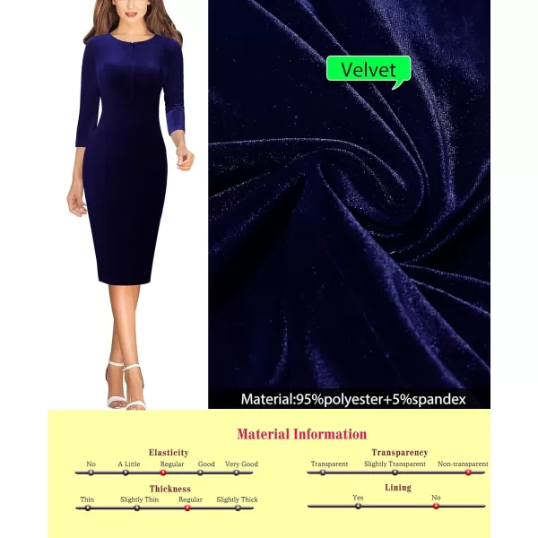 VFSHOW Womens Elegant Front Zipper Slim Work Business Office Party Pencil DressDark Blue Velvet