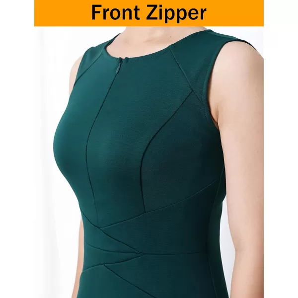 VFSHOW Womens Elegant Front Zipper Slim Work Business Office Party Pencil DressDark Green