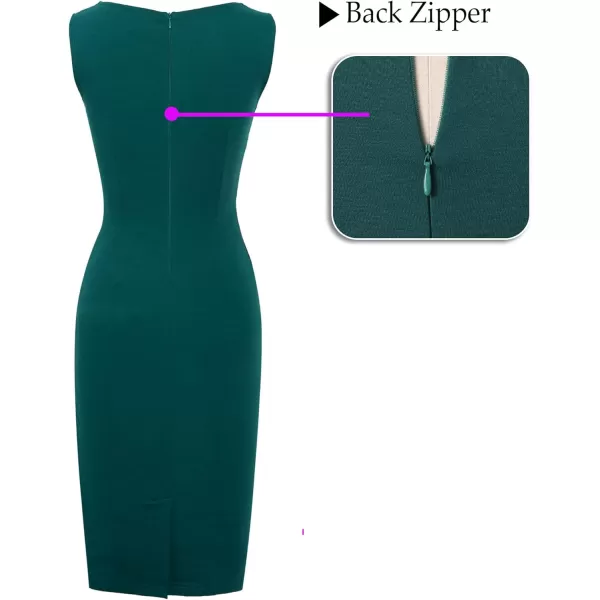 VFSHOW Womens Elegant Front Zipper Slim Work Business Office Party Pencil DressDark Green