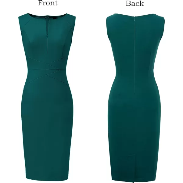 VFSHOW Womens Elegant Front Zipper Slim Work Business Office Party Pencil DressDark Green