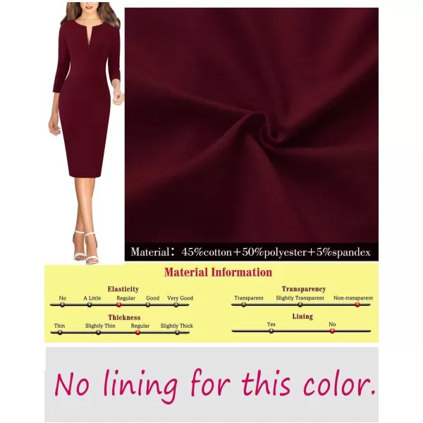 VFSHOW Womens Elegant Front Zipper Slim Work Business Office Party Pencil DressDark Red34 Sleeves