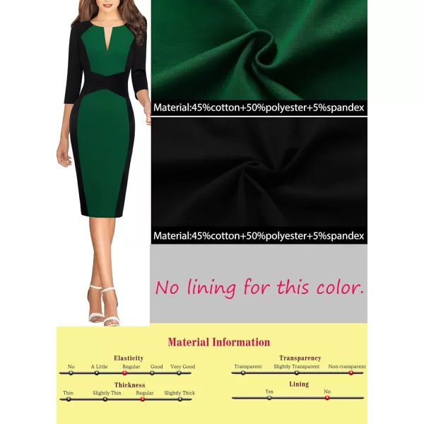 VFSHOW Womens Elegant Front Zipper Slim Work Business Office Party Pencil DressGreen and Black34 Sleeve