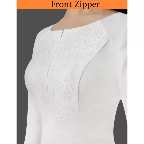 VFSHOW Womens Elegant Front Zipper Slim Work Business Office Party Pencil DressOff White  Floral Lace