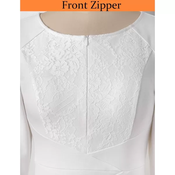 VFSHOW Womens Elegant Front Zipper Slim Work Business Office Party Pencil DressOff White  Floral Lace