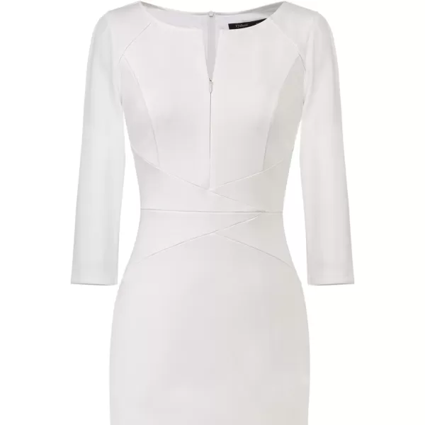 VFSHOW Womens Elegant Front Zipper Slim Work Business Office Party Pencil DressOffwhite34 Sleeve2