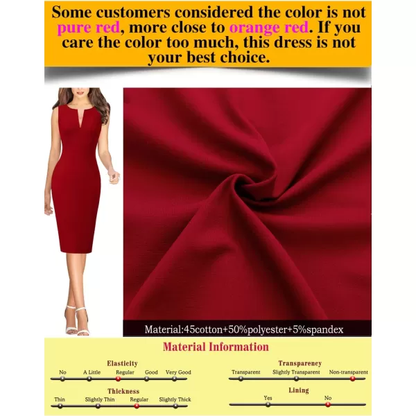 VFSHOW Womens Elegant Front Zipper Slim Work Business Office Party Pencil DressRedsleeveless