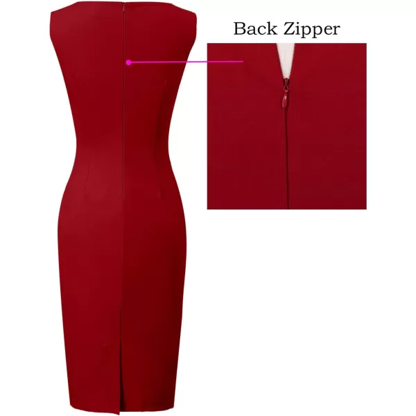 VFSHOW Womens Elegant Front Zipper Slim Work Business Office Party Pencil DressRedsleeveless