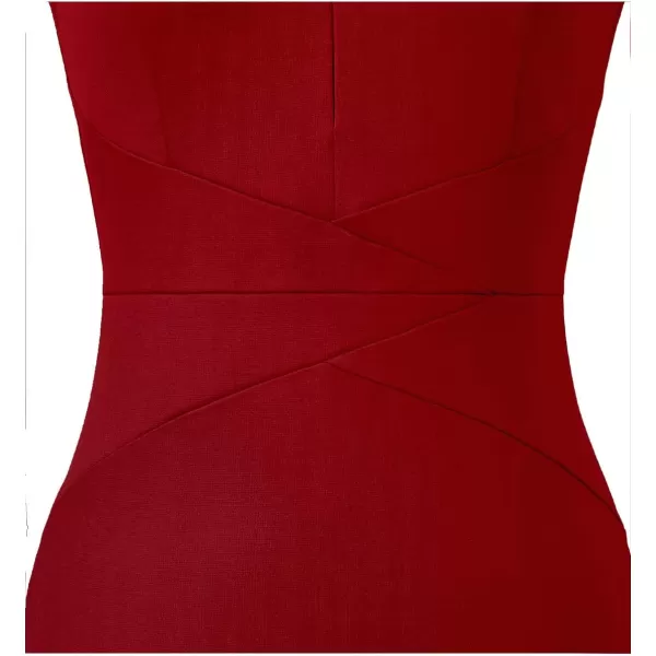VFSHOW Womens Elegant Front Zipper Slim Work Business Office Party Pencil DressRedsleeveless
