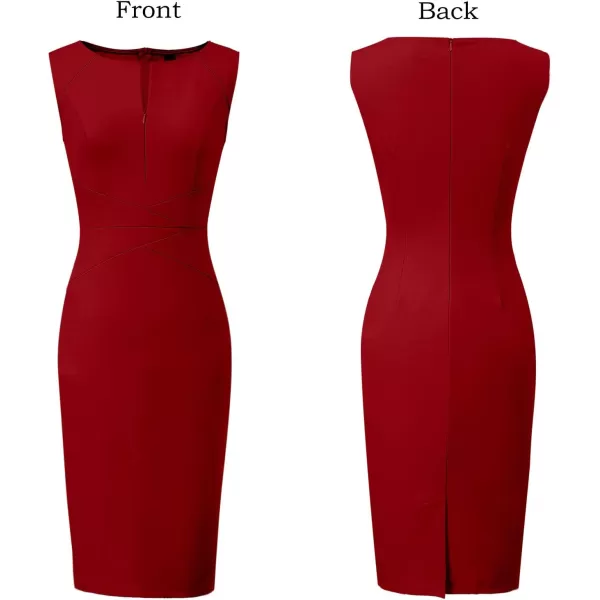 VFSHOW Womens Elegant Front Zipper Slim Work Business Office Party Pencil DressRedsleeveless