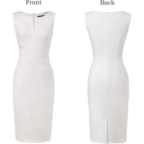 VFSHOW Womens Elegant Front Zipper Slim Work Business Office Party Pencil DressSolid Offwhite