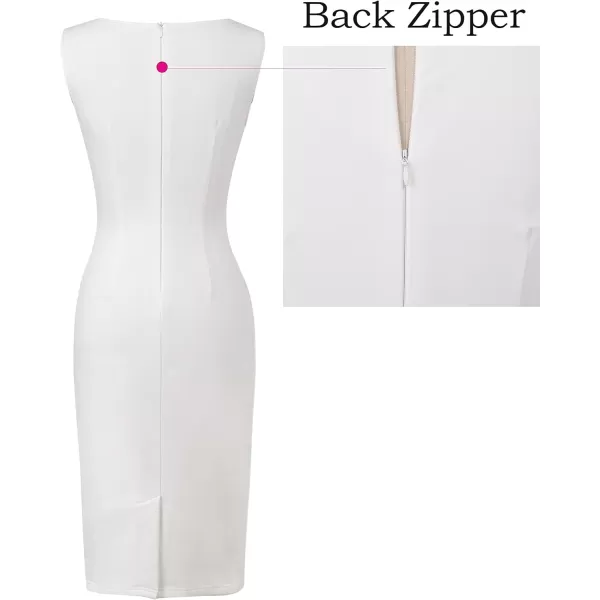 VFSHOW Womens Elegant Front Zipper Slim Work Business Office Party Pencil DressSolid Offwhite