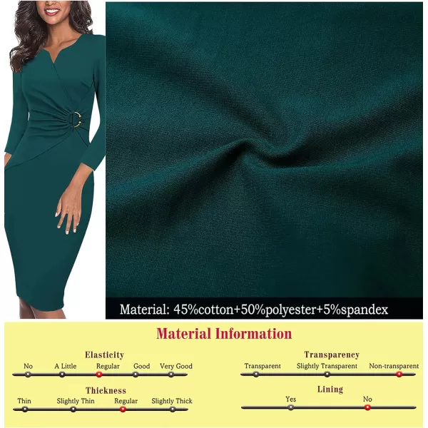 VFSHOW Womens Elegant Notch V Neck Ruched Work Office Business Bodycon Sheath DressDark Green2