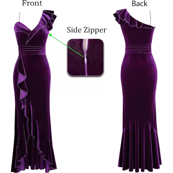 VFSHOW Womens Elegant One Shoulder Formal Prom Ruffle Slit Ruched Wedding Maxi Dress 2023 V Neck Beaded Strap Velvet Cocktail Evening Long Gown Dark Purple XLarge 10788 PUP XLVFSHOW Womens Elegant One Shoulder Formal Prom Ruffle Slit Ruched Wedding Maxi Dress 2023 V Neck Beaded Strap Velvet Cocktail Evening Long Gown Dark Purple XLarge 10788 PUP XL