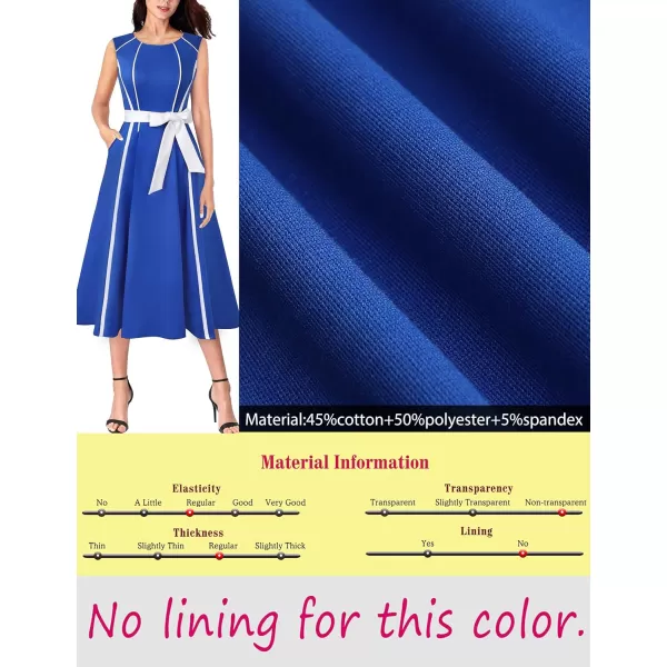 VFSHOW Womens Elegant Pockets Belted Work Office Business Party ALine Midi DressRoyal Blue and White3