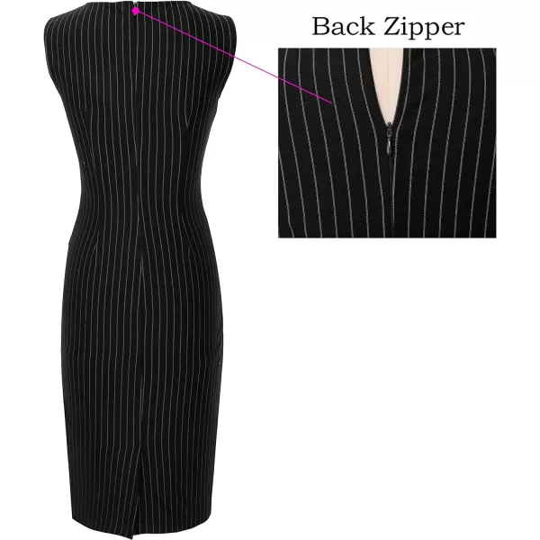 VFSHOW Womens Elegant Ruched Work Business Office Cocktail Party Bodycon Pencil DressBlack Pinstriped Print