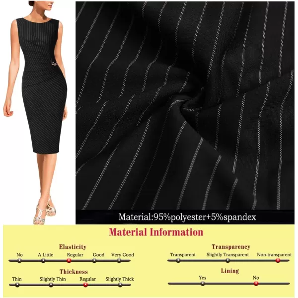 VFSHOW Womens Elegant Ruched Work Business Office Cocktail Party Bodycon Pencil DressBlack Pinstriped Print