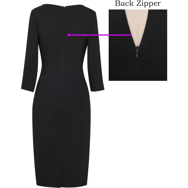 VFSHOW Womens Elegant Ruched Work Business Office Cocktail Party Bodycon Pencil DressBlack34 Sleeve2