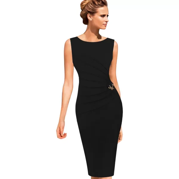 VFSHOW Womens Elegant Ruched Work Business Office Cocktail Party Bodycon Pencil DressBlacksleeveless