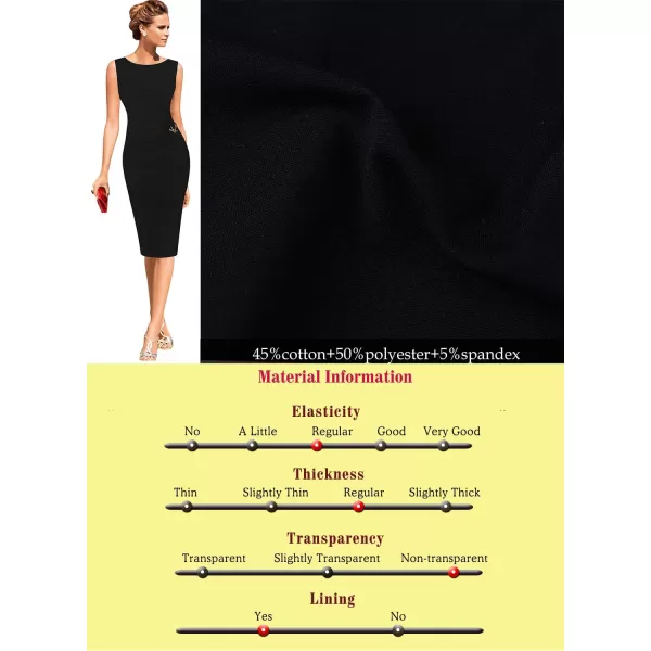 VFSHOW Womens Elegant Ruched Work Business Office Cocktail Party Bodycon Pencil DressBlacksleeveless