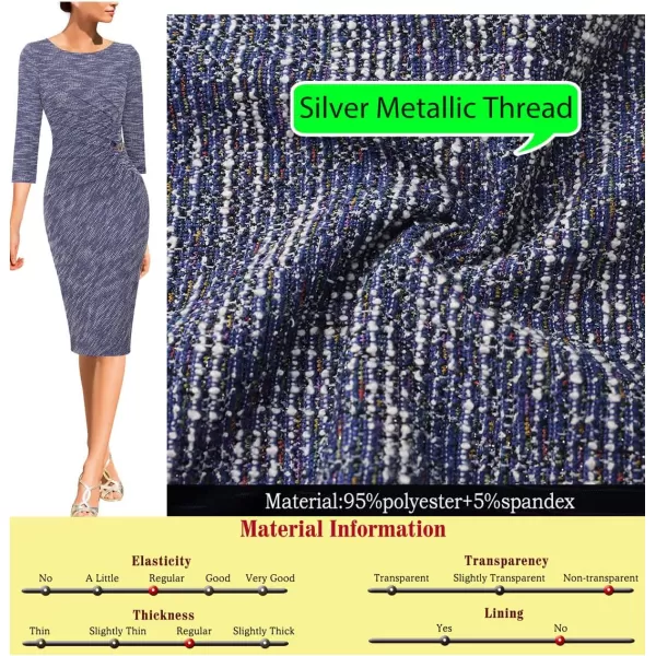 VFSHOW Womens Elegant Ruched Work Business Office Cocktail Party Bodycon Pencil DressBlue Yarndye Fabric