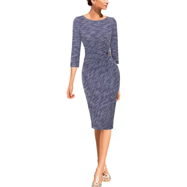 VFSHOW Womens Elegant Ruched Work Business Office Cocktail Party Bodycon Pencil DressBlue Yarndye Fabric