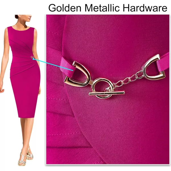 VFSHOW Womens Elegant Ruched Work Business Office Cocktail Party Bodycon Pencil DressHot Pink Sleeveless