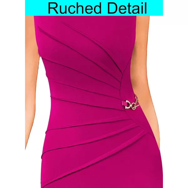 VFSHOW Womens Elegant Ruched Work Business Office Cocktail Party Bodycon Pencil DressHot Pink Sleeveless