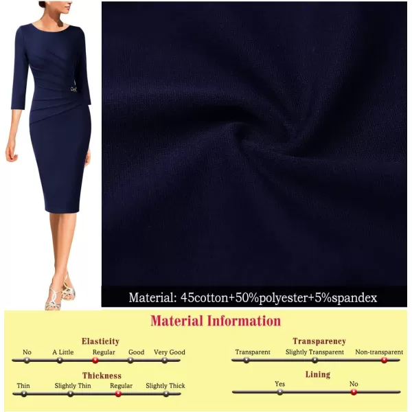 VFSHOW Womens Elegant Ruched Work Business Office Cocktail Party Bodycon Pencil DressNavy Blue34 Sleeve