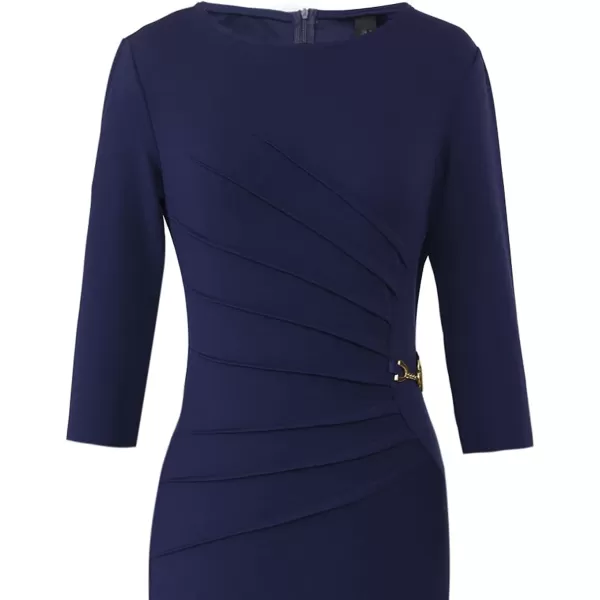 VFSHOW Womens Elegant Ruched Work Business Office Cocktail Party Bodycon Pencil DressNavy Blue34 Sleeve