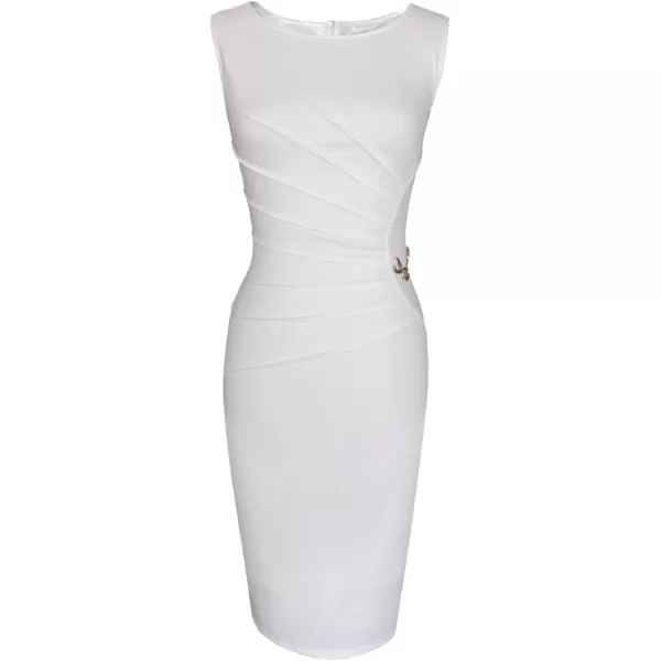 VFSHOW Womens Elegant Ruched Work Business Office Cocktail Party Bodycon Pencil DressOffwhite