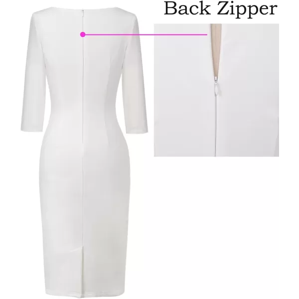 VFSHOW Womens Elegant Ruched Work Business Office Cocktail Party Bodycon Pencil DressOffwhite34 Sleeve