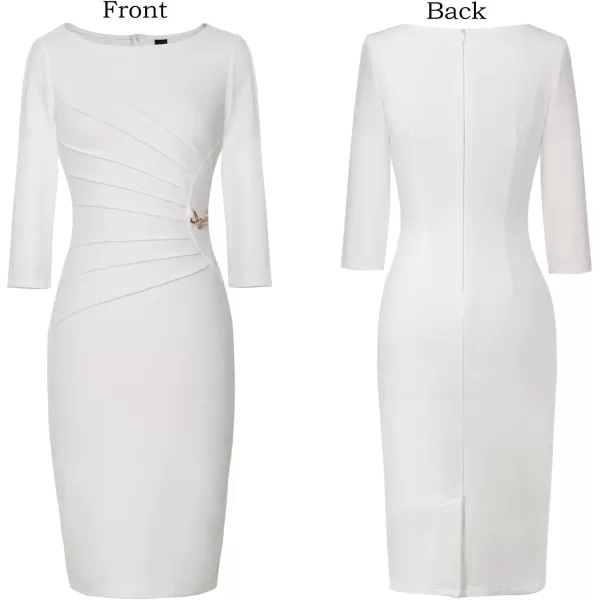 VFSHOW Womens Elegant Ruched Work Business Office Cocktail Party Bodycon Pencil DressOffwhite34 Sleeve