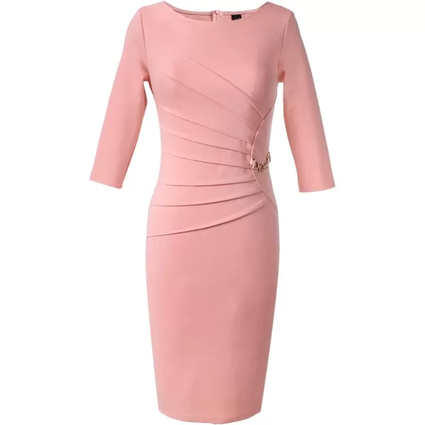 VFSHOW Womens Elegant Ruched Work Business Office Cocktail Party Bodycon Pencil DressPeach Pink34 Sleeve