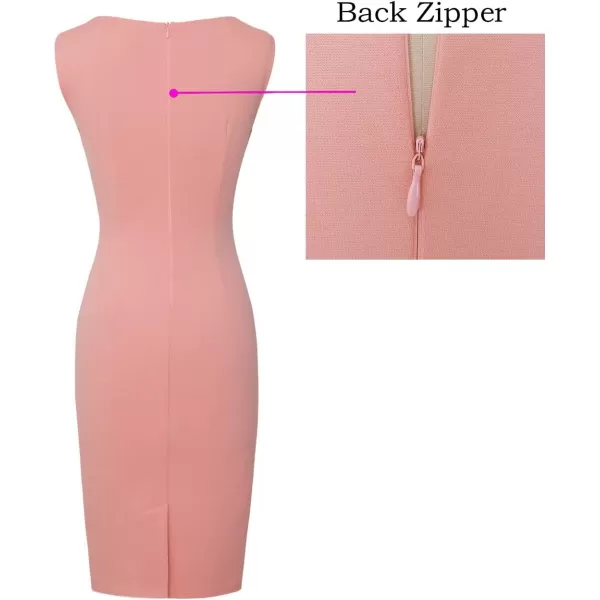 VFSHOW Womens Elegant Ruched Work Business Office Cocktail Party Bodycon Pencil DressPink Sleeveless