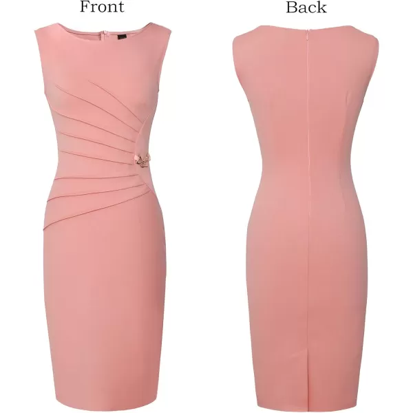 VFSHOW Womens Elegant Ruched Work Business Office Cocktail Party Bodycon Pencil DressPink Sleeveless