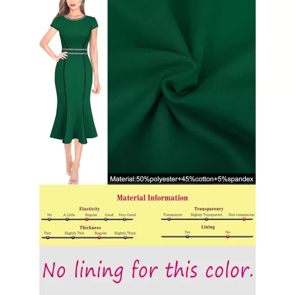 VFSHOW Womens Elegant Vintage Cocktail Business Office Mermaid Midi Dress Crew Neck Slim Fitted Party Bodycon MidCalf DressGreen With Tweed Trim