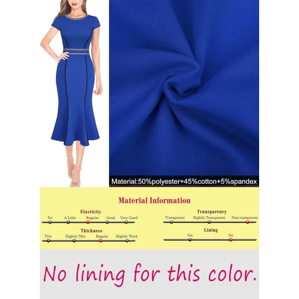 VFSHOW Womens Elegant Vintage Cocktail Business Office Mermaid Midi Dress Crew Neck Slim Fitted Party Bodycon MidCalf DressRoyal Blue With Tweed Trim