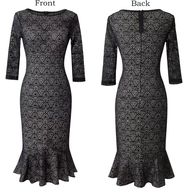 VFSHOW Womens Elegant Vintage Cocktail Party Mermaid Bodycon Midi MidCalf DressBlack Geometric Lace