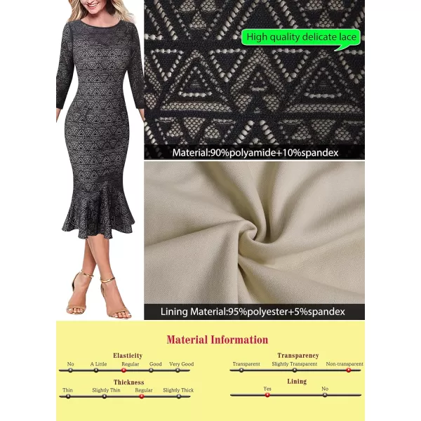 VFSHOW Womens Elegant Vintage Cocktail Party Mermaid Bodycon Midi MidCalf DressBlack Geometric Lace