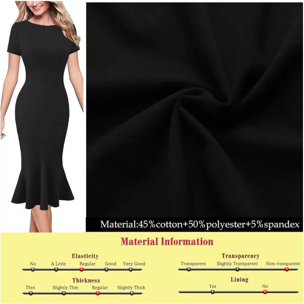 VFSHOW Womens Elegant Vintage Cocktail Party Mermaid Bodycon Midi MidCalf DressBlack Short Sleeve