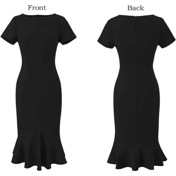 VFSHOW Womens Elegant Vintage Cocktail Party Mermaid Bodycon Midi MidCalf DressBlack Short Sleeve