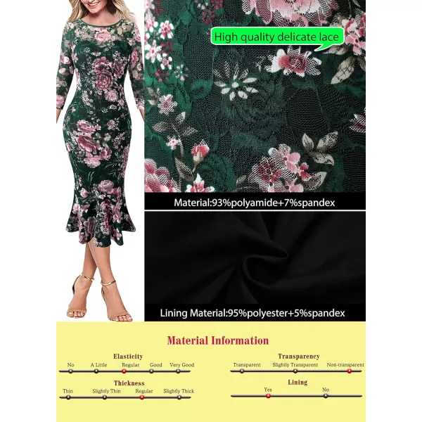 VFSHOW Womens Elegant Vintage Cocktail Party Mermaid Bodycon Midi MidCalf DressGreen Lace Multi Floral Print3