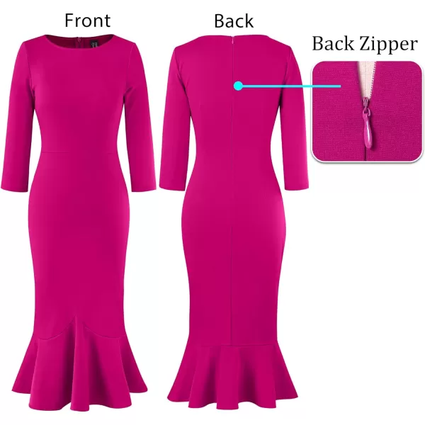 VFSHOW Womens Elegant Vintage Cocktail Party Mermaid Bodycon Midi MidCalf DressHot Pink