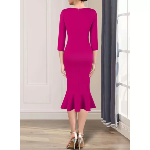 VFSHOW Womens Elegant Vintage Cocktail Party Mermaid Bodycon Midi MidCalf DressHot Pink