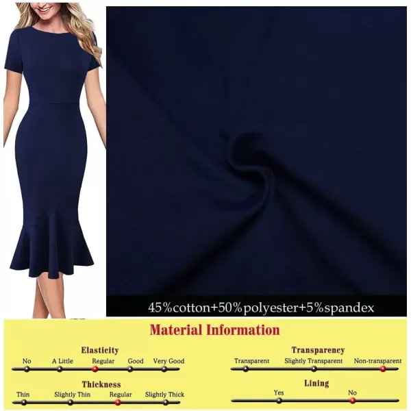 VFSHOW Womens Elegant Vintage Cocktail Party Mermaid Bodycon Midi MidCalf DressNavy Blue Short Sleeve