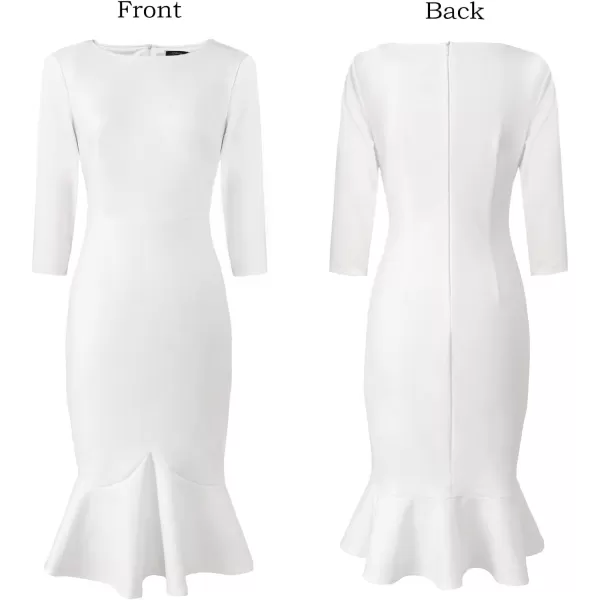 VFSHOW Womens Elegant Vintage Cocktail Party Mermaid Bodycon Midi MidCalf DressOffwhite 34 Sleeve