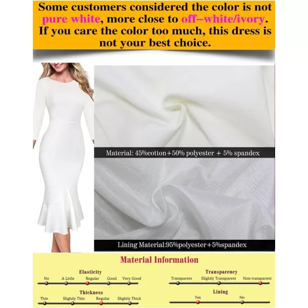 VFSHOW Womens Elegant Vintage Cocktail Party Mermaid Bodycon Midi MidCalf DressOffwhite 34 Sleeve