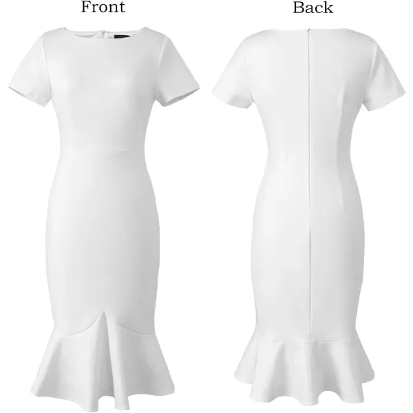 VFSHOW Womens Elegant Vintage Cocktail Party Mermaid Bodycon Midi MidCalf DressOffwhiteIvory Short Sleeve