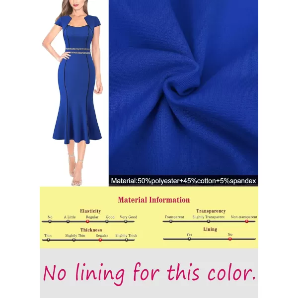 VFSHOW Womens Elegant Vintage Square Neck 2023 Cocktail Mermaid Midi Dress Slim Business Office Party Bodycon MidCalf DressRoyal Blue With Tweed Trim